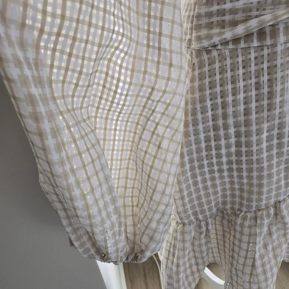 MISSGUIDED Size 6 Tall White&Cream Plaid V-Neck Dress, Wide Belt Straw Accent - Picture 11 of 12